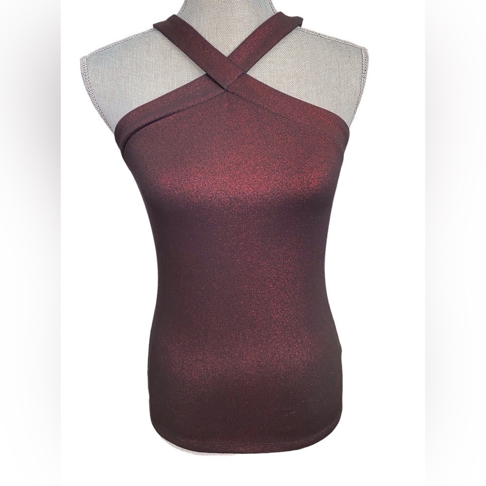 INC Halter Glitter Tank l Red Dressy Strapless Top Size XS 0602